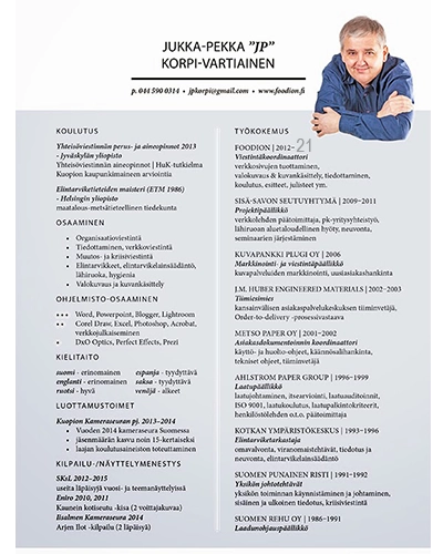 Jukka-Pekka Korpi-Vartiaisen työkokemus Curriculum Vitae